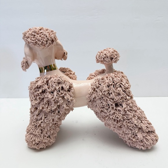 Vintage 1950s Large Pink Gold Spaghetti Poodle and 2 Puppies Ceramic Figurines - Picture 5 of 14